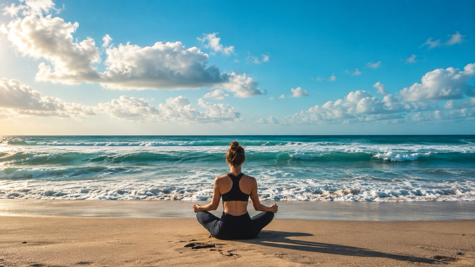 Morning yoga on the beach at sunrise
